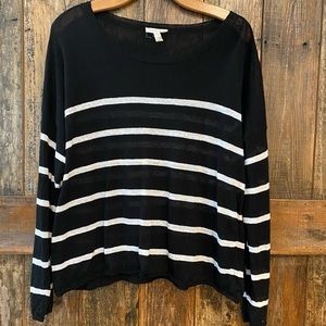 Eileen Fisher L Linen Black White Stripe Sweater